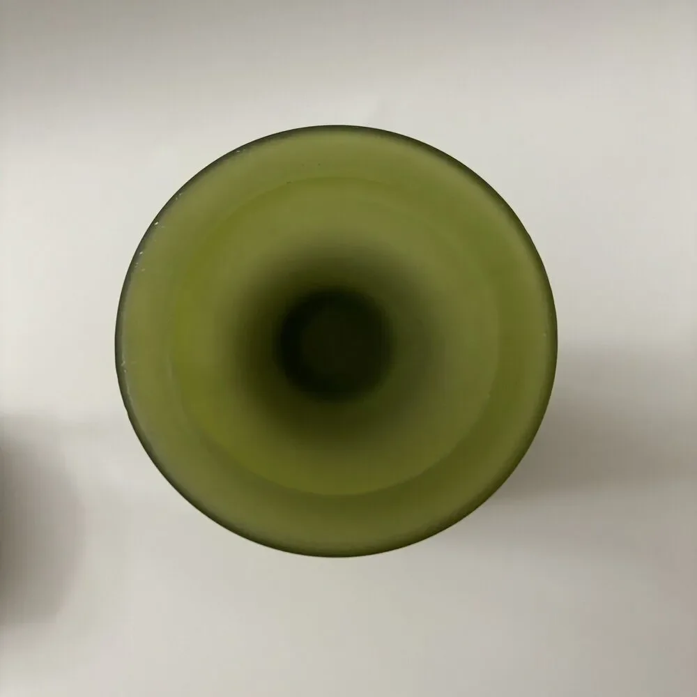 Vintage Green Glass Pedestal Vase with Grape Vines  7.5 inches